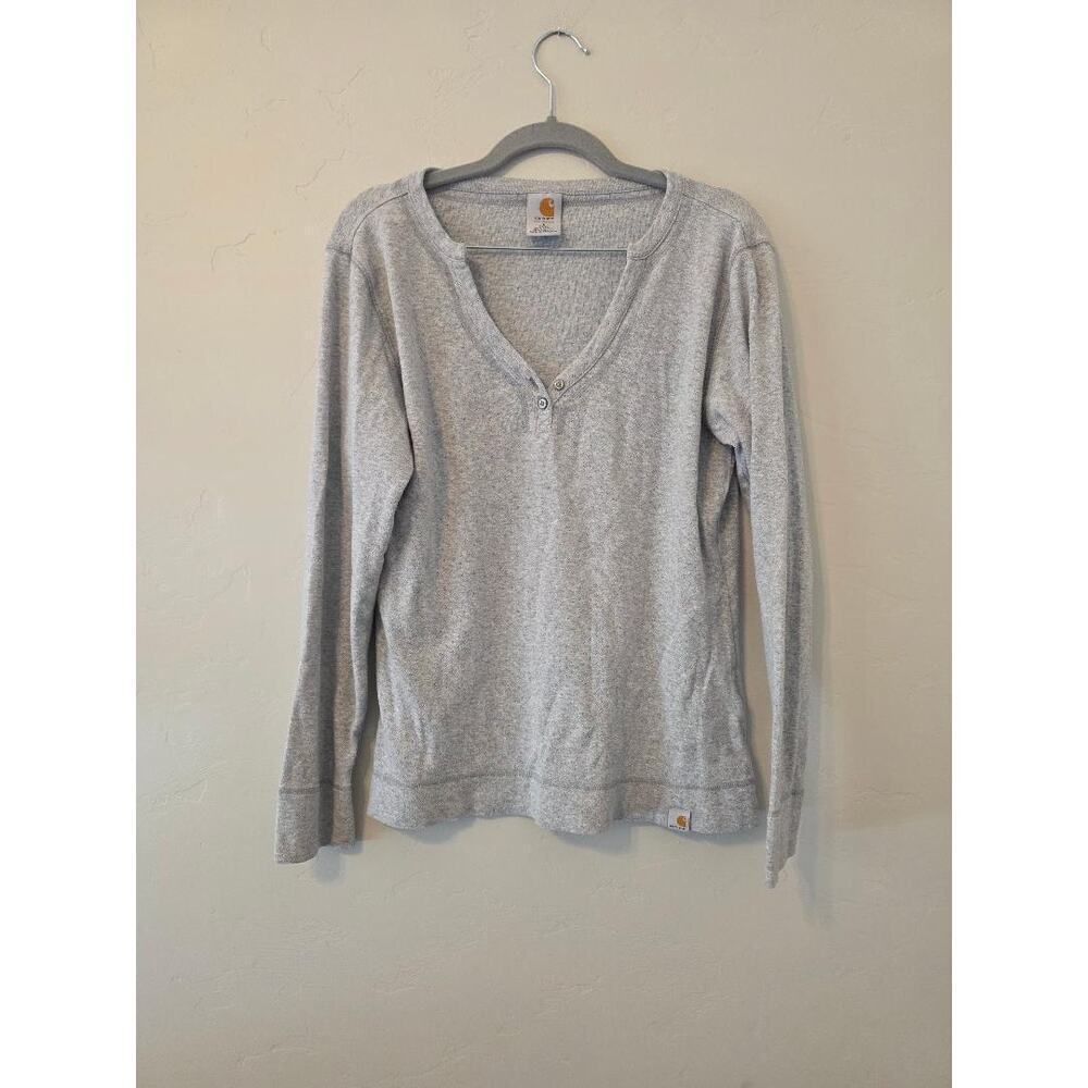 Carhartt Women’s Gray Thermal Henley Top Size Large Cozy Minimalist Workwear